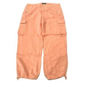 Lauren Ralph Lauren Sz 12 Linen Drawstring Cargo Crop Jogger Pants Orange Lined